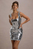 Jasmyn Silver Sequin Square-Neck Mini Dress