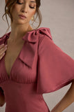 Danna Rose Pink Satin V-Neck Short-Sleeve Midi Dress