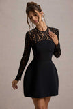 Birdie Black Lace Long-Sleeve Mini Dress