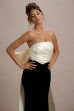 Take A Bow Black & Cream Velvet Strapless Maxi Dress With Oversized Bow