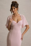 Stila Pale Pink Plunge-Neck Maxi Dress With High Front Split