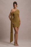 Alessio Mustard One-Shoulder Mini Dress With Drape