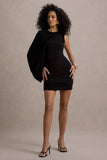 Fortuna Black Ruched Mini Dress With One-Sleeve