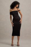 Skye Black Twisted Bardot Midi Dress