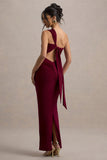 Venetia Burgundy One-Shoulder Tie-Back Maxi Dress