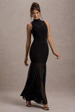 Shae Black High-Neck Maxi Dress With Sheer Skirt