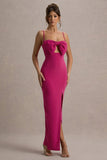 Emmalou Hot Pink Strappy Split Maxi Dress With Bow