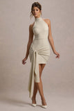 Orinthia Champagne High-Neck Mini Dress With Wrap Detail