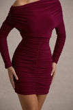 Zhara Burgundy Ruched One-Shoulder Bodycon Mini Dress