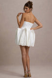 Orchid Oasis White Bandeau Mini Dress With Puff Floral Hem