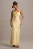 Eimear Lemon Satin Draped Sweetheart Maxi Dress