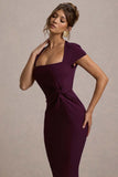 Lorenzie Plum Square-Neck Short-Sleeve Twist Midi Dress