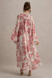 Delphia Pink Porcelain Print High-Neck Maxi Dress With High-Low Hem