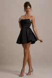Saira Black Satin Strapless Skater Mini Dress