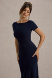 Rian Navy Short-Sleeve Maxi Dress