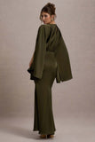 Zuzanna Khaki Draped Maxi Dress With Cape Sleeves