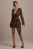 Alinta Leopard Print Long-Sleeve Wrap Mini Dress