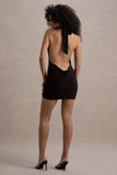 Serenella Black Plunge-Neck Draped Mini Dress