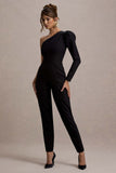 San Jose Black One-Shoulder Puff-Sleeve Jumpsuit