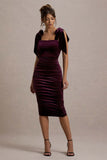 Tarna Port Velvet Midi Dress With Bow Straps