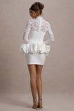 Antheia White Lace Long-Sleeve Peplum Mini Dress
