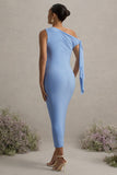 Katarine Powder Blue Asymmetric Knot Maternity Midi Dress
