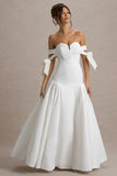 Ethel White & Cream Bardot Maxi Dress With Volume Skirt