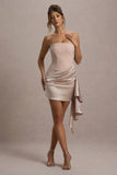 Sweet Talk Nude Satin Bandeau Mini Dress With Drape Skirt