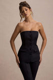 Elliana Black Strapless Button Front Tailored Top