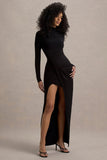 Victoria Black Long-Sleeve Maxi Dress With Wrap Skirt