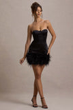 Vampira Black Satin Corset Feather Mini Dress