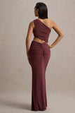 Sena Burgundy Asymmetric Maxi Dress With Cut Out Details