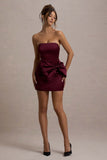 Tanisha Port Satin Bandeau Mini Dress With Bow