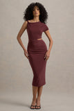 Calliope Burgundy Cut-Out Gathered Midi Dress
