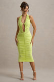 Anaisa Lime Green Plunge Halter-Neck Midi Dress