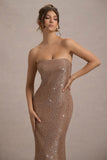 Lilabelle Rose Gold Plisse Sequin Bandeau Midi Dress