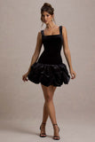Sutton Black Velvet Square-Neck Ruffle-Hem Mini Dress