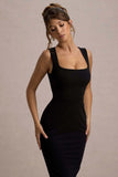 Shantelle Black Bodycon Square-Neck Midi Dress