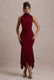 Prianyka Berry High-Neck Draped Midi Dress