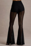 Romelle Black Mesh Flared-Leg Trousers