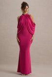 Teresa Hot Pink High-Neck Cold-Shoulder Maxi Dress