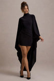 Damia Black High-Neck Mini Dress With Asymmetric Cape