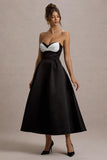 Wintour Black Satin Sweetheart Midi Dress