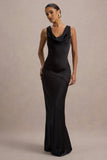 Alesso Black Satin Cowl-Neck Maxi Dress