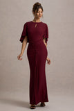 Allison Berry High-Neck Maxi Dress With Cape