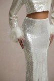 Raia Sand Sequin Split Maxi Skirt