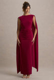 Saige Burgundy Cap-Sleeve Gathered Maxi Dress
