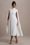 Carnation White Long-Sleeve Midi Dress With Cape