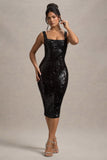 Sweet Spark Black Sequin Square-Neck Midi Dress