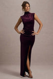 Abilene Port Velvet High-Neck Split Maxi Dress